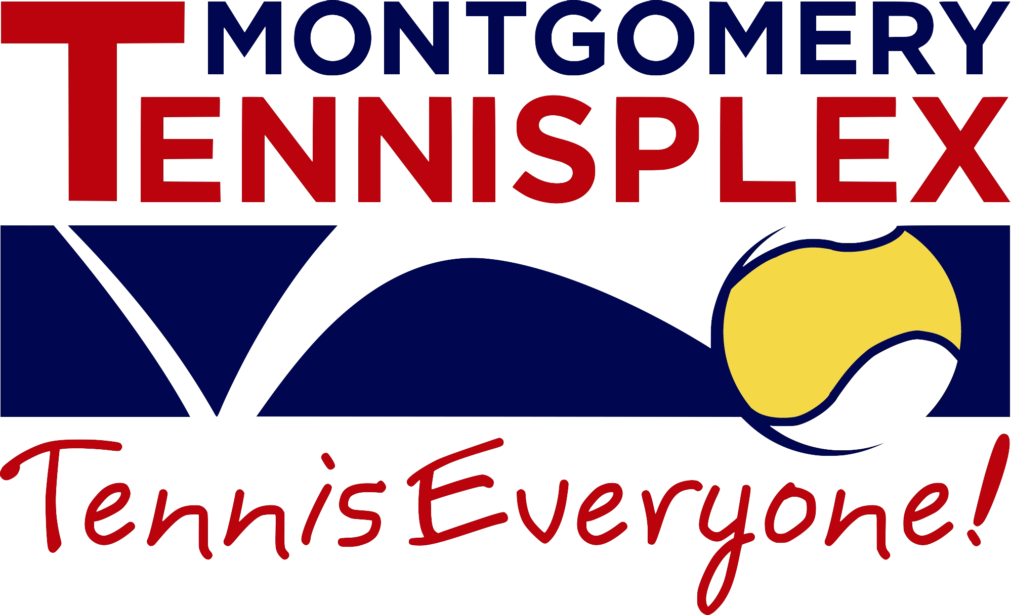 Montgomery TennisPlex logo with "Tennis Everyone!" slogan and a tennis ball graphic.