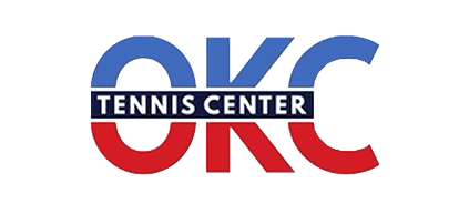 OKC Tennis Center logo with blue and red letters.