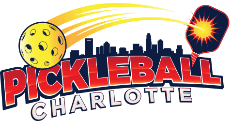 Pickleball Charlotte logo with a pickleball and paddle over a city skyline.