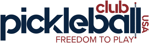 Pickleball Club USA Freedom to Play logo in blue and red.