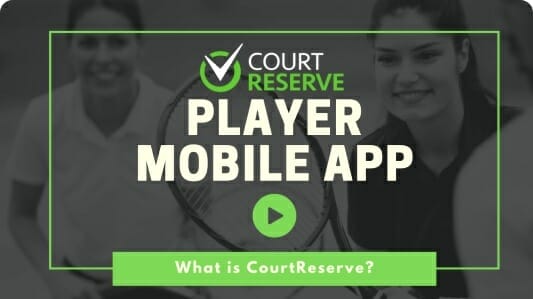 Court Reserve Player Mobile App ad with two smiling women holding tennis rackets in the background.