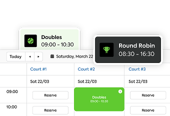 Tennis schedule with doubles and round robin events on march 22