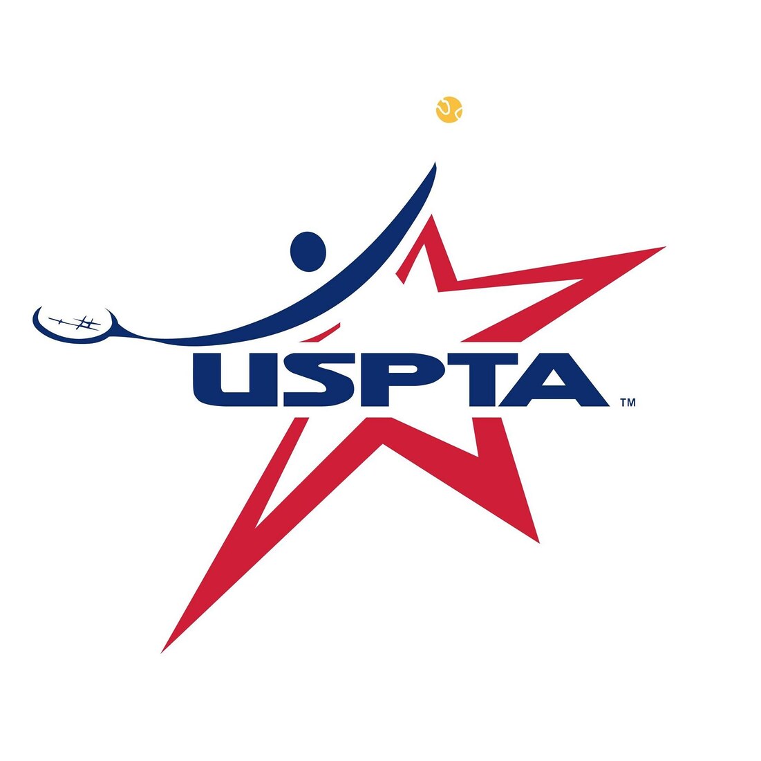 USPTA logo with a stylized tennis player and star.