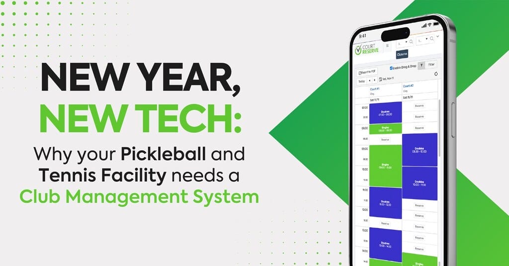 Club management system for pickleball and tennis facilities with smartphone scheduling app display