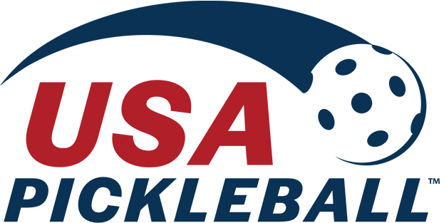 USA Pickleball logo with a stylized pickleball graphic and a red and blue color scheme.