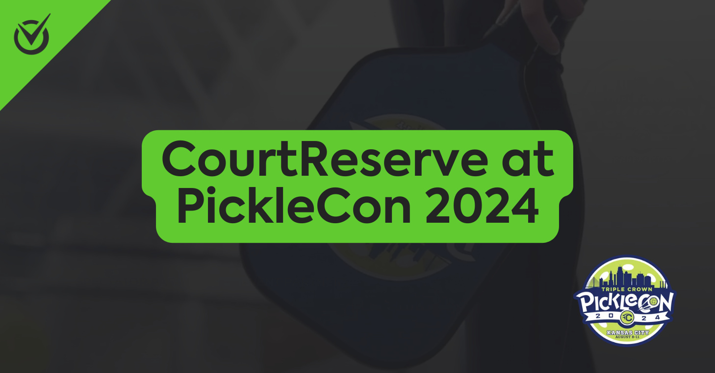 CourtReserve at PickleCon 2024 with a paddle background and PickleCon logo.