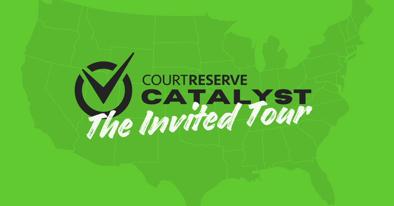 CourtReserve Catalyst logo overlaying US map