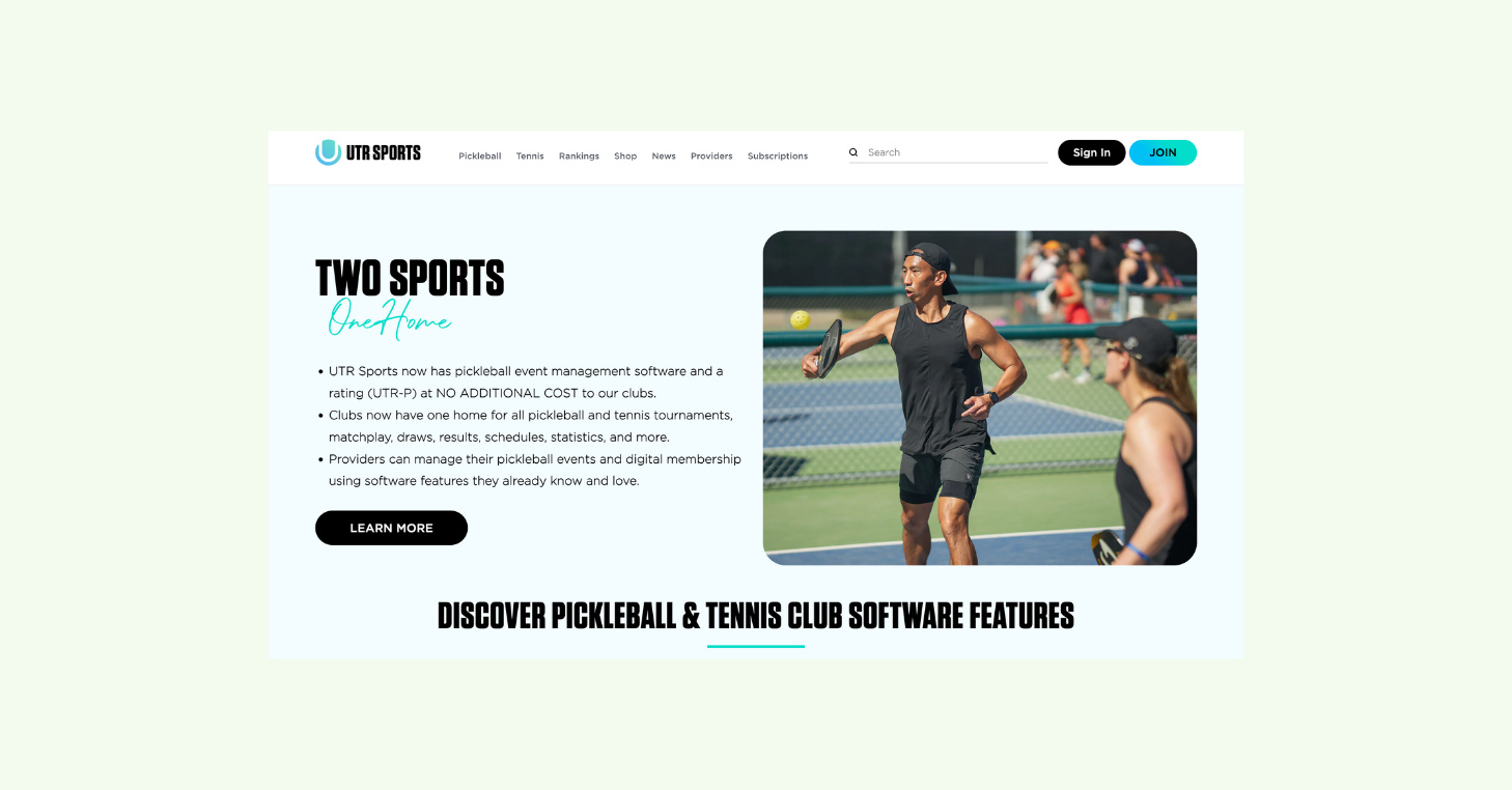 Image of UTR Sports website