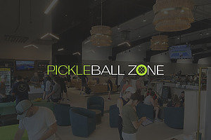 Interior of Pickleball Zone in Porter, TX in background with their logo overlayed