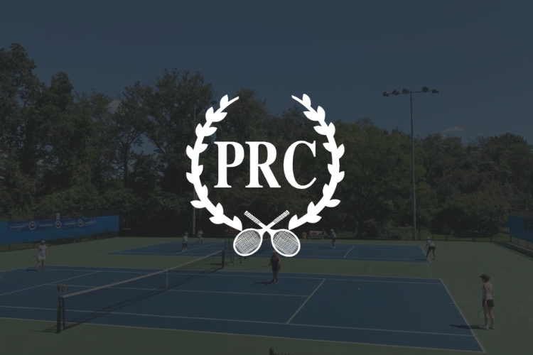 Princeton-Racquet-Club-1 Outdoor courts with players in background with Princeton Racquet Club logo in foreground