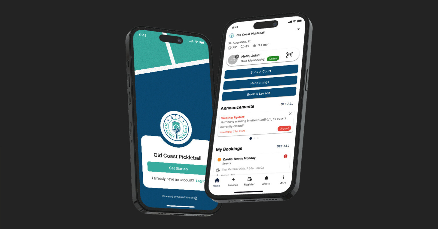 Example of CourtReserve's Branded Mobile App featuring Old Coast Pickleball