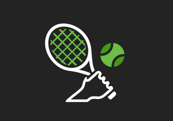 Tennis racket and ball with hand on dark background